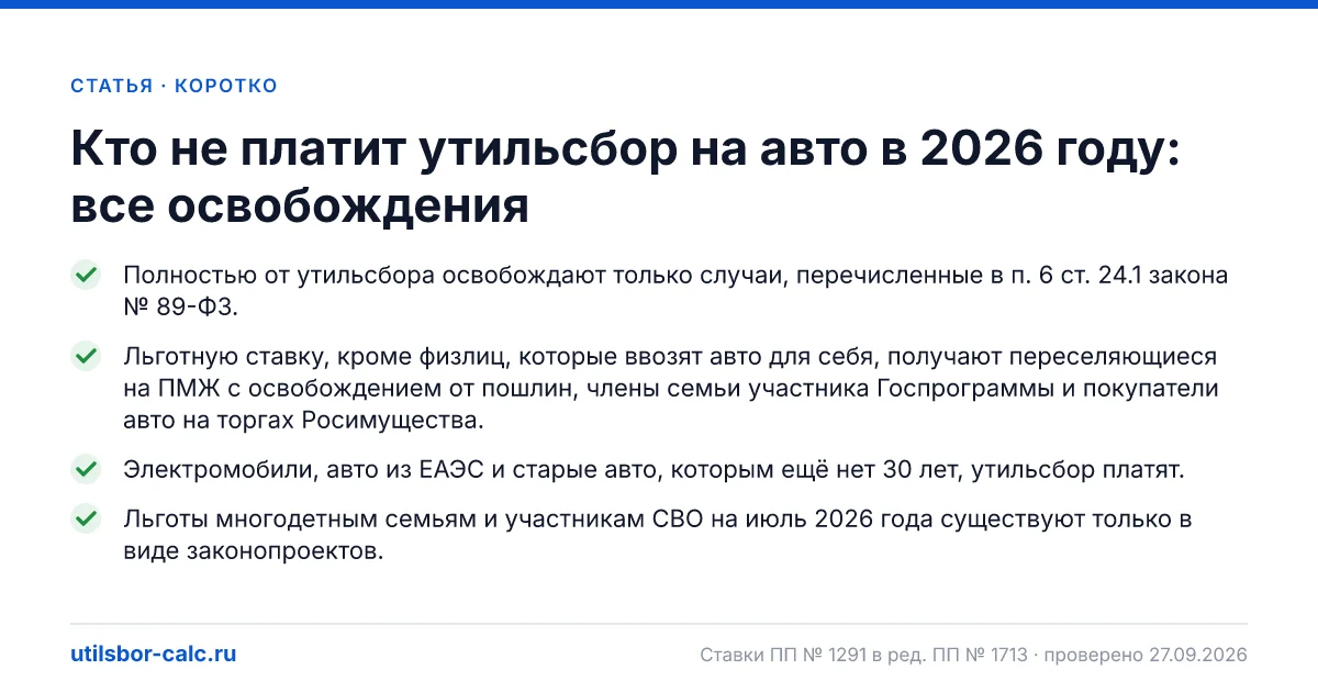 Кто не платит утильсбор на авто в 2026 году: все освобождения