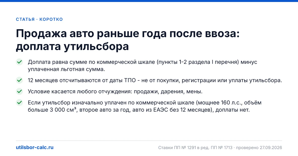Продажа авто раньше года после ввоза: доплата утильсбора