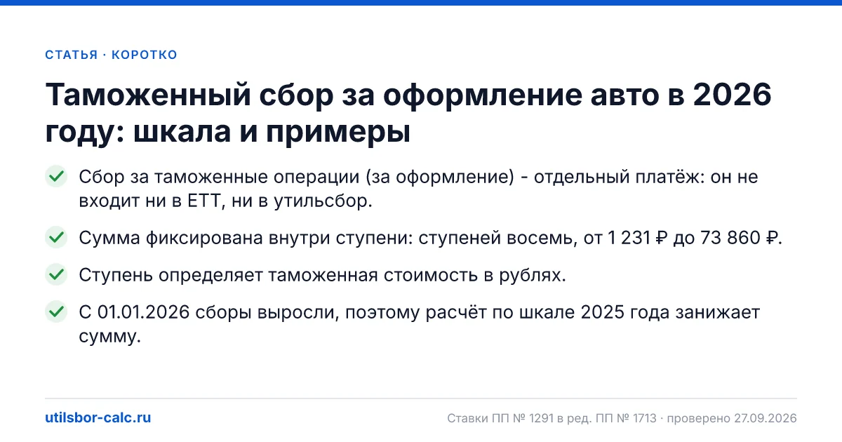 Таможенный сбор за оформление авто в 2026 году: шкала и примеры