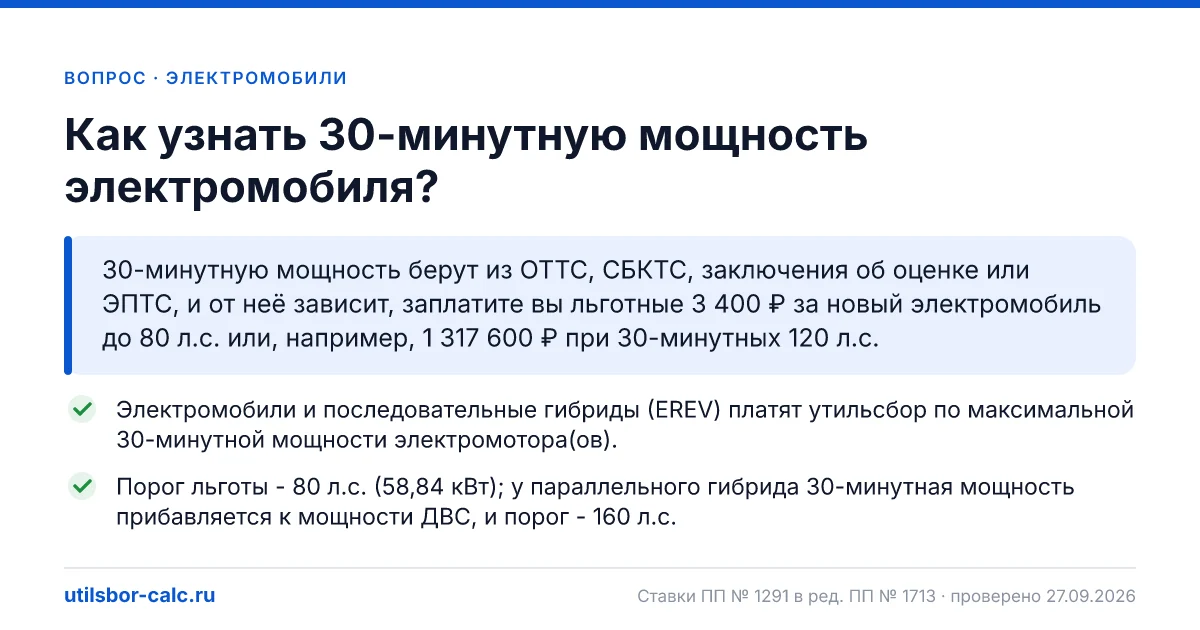 Как узнать 30-минутную мощность электромобиля и гибрида
