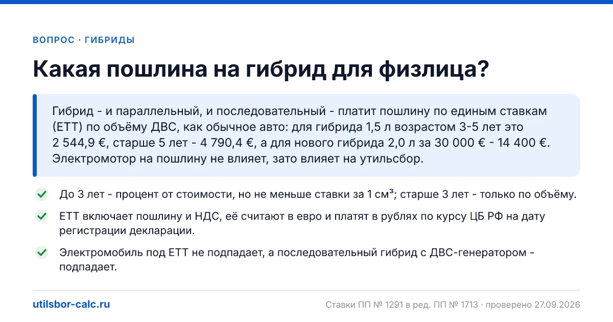 Пошлина на гибрид для физлица в 2026 году