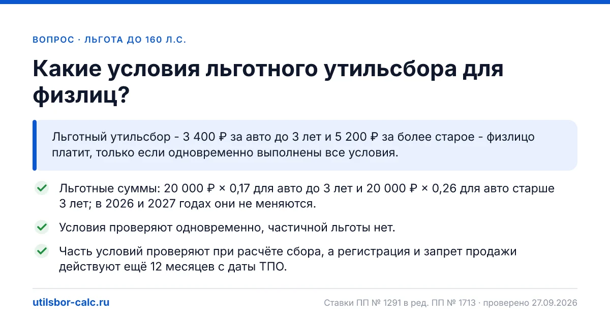 Условия льготного утильсбора для физлиц в 2026 году