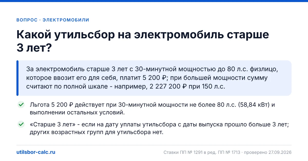 Утильсбор на электромобиль старше 3 лет в 2026 году