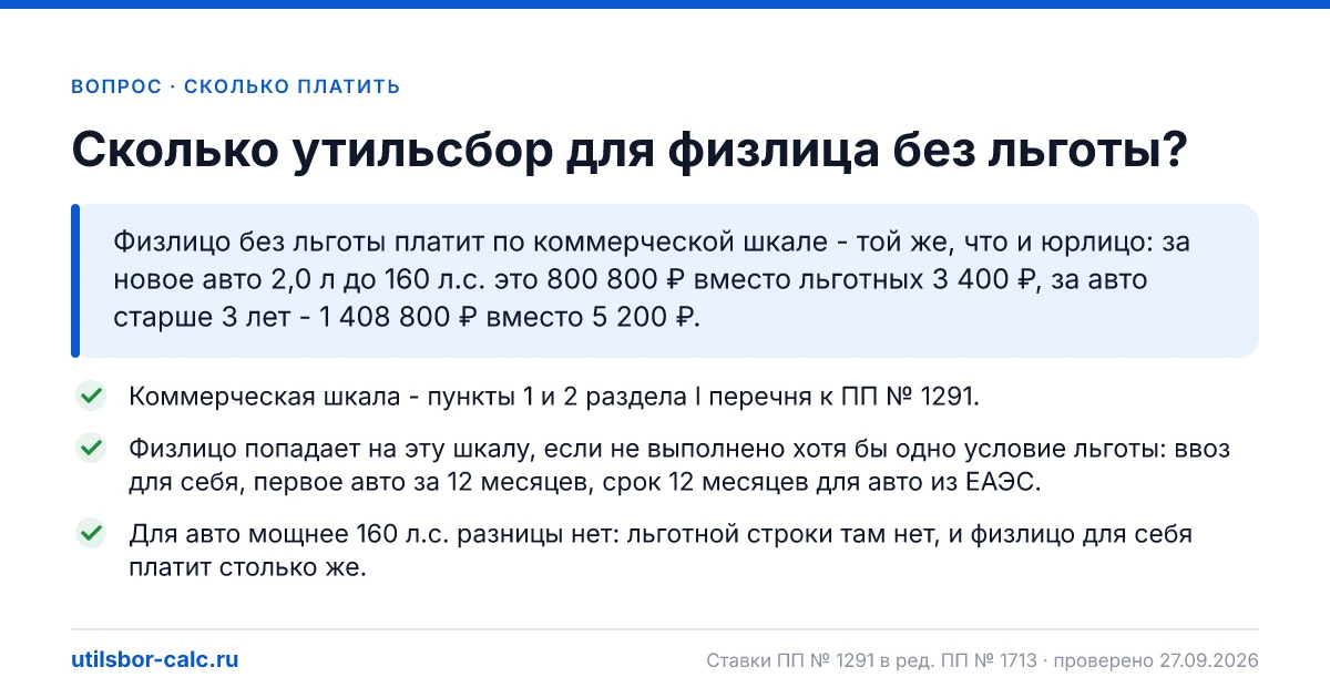 Утильсбор для физлица без льготы в 2026 году