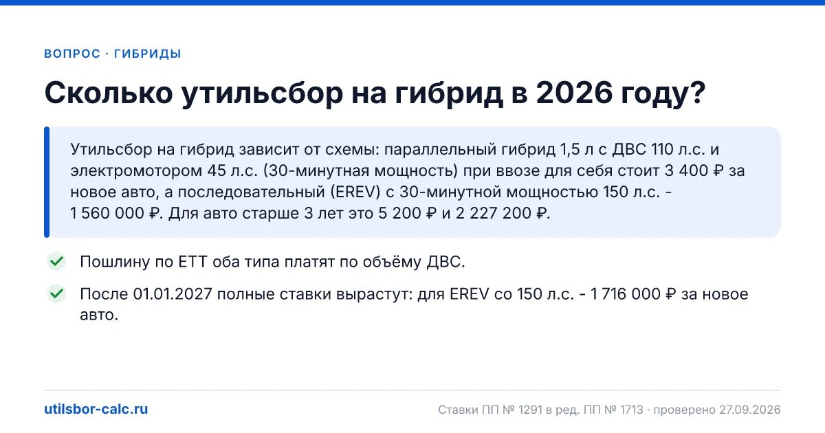 Утильсбор на гибрид в 2026 году: параллельный и последовательный